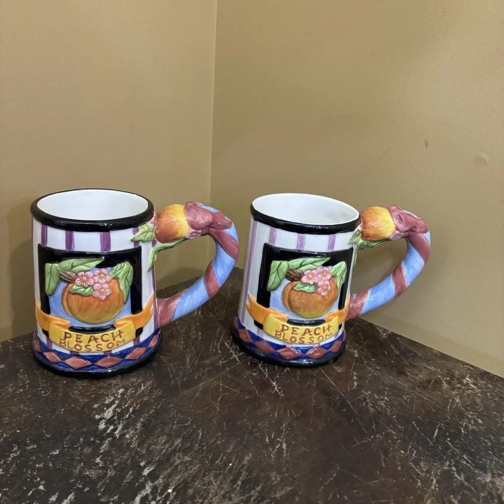 Zrike Peach Blossom Tea Time Hand Painted Tea Pot 2 Cups/‎ Mugs